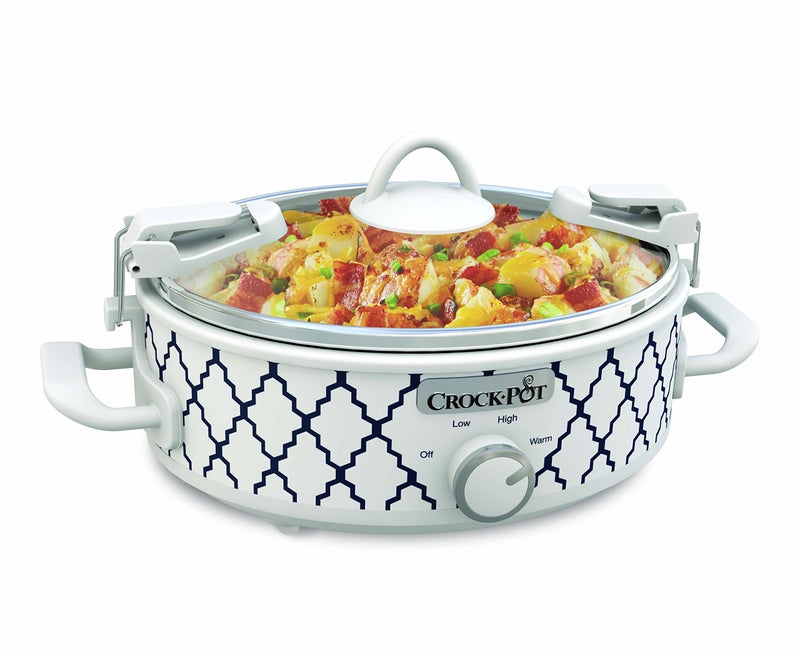 Crock-Pot Small 2.5 Quart Casserole Slow Cooker in White/Blue, Enjoy Eye-Catching Quick Meals, Durable and Compact - Image 1